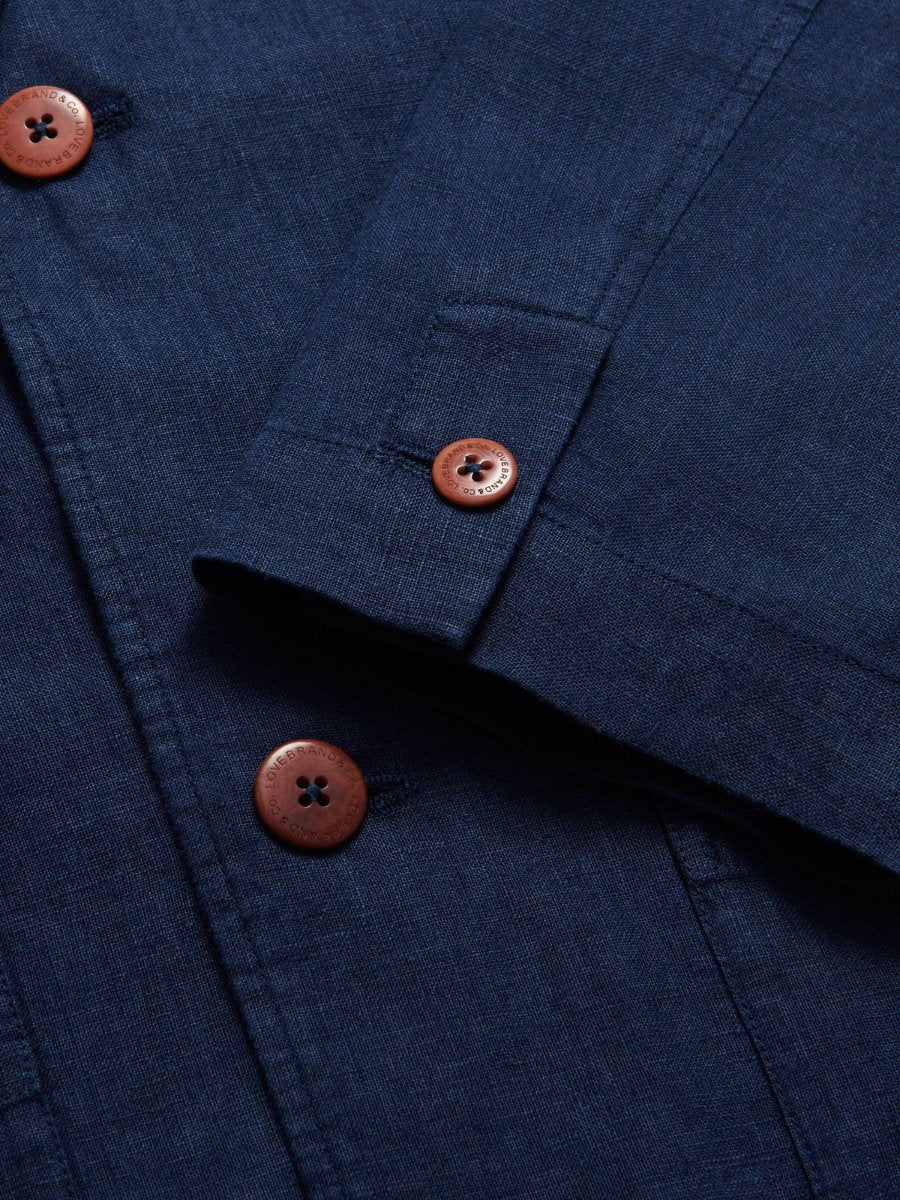 close-up of Nassau Navy Blue mens Linen Jacket cuffs.