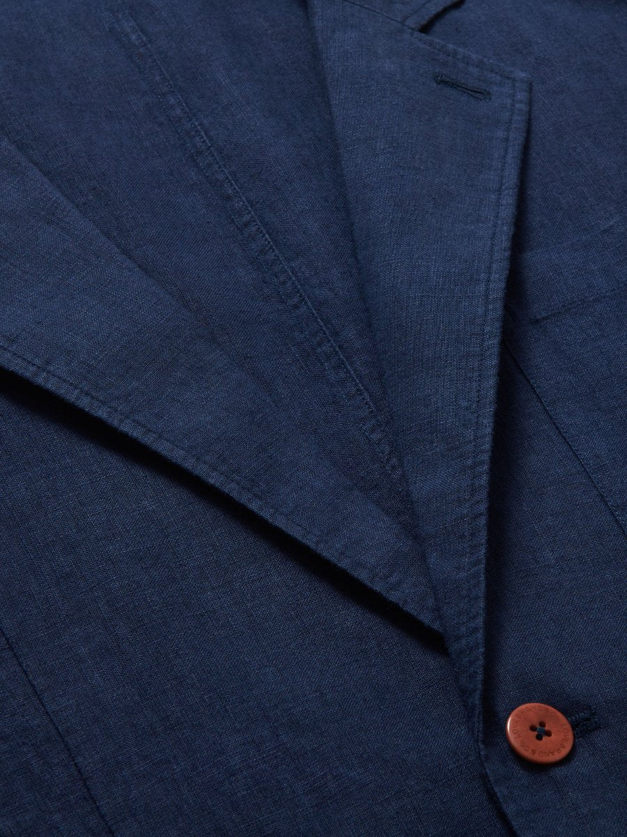 close-up of blue colour on Nassau Navy Blue mens Linen Jacket