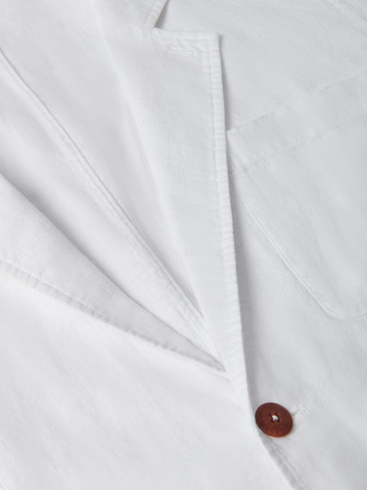 Close-up view of Nassau white mens Linen Jacket buttons