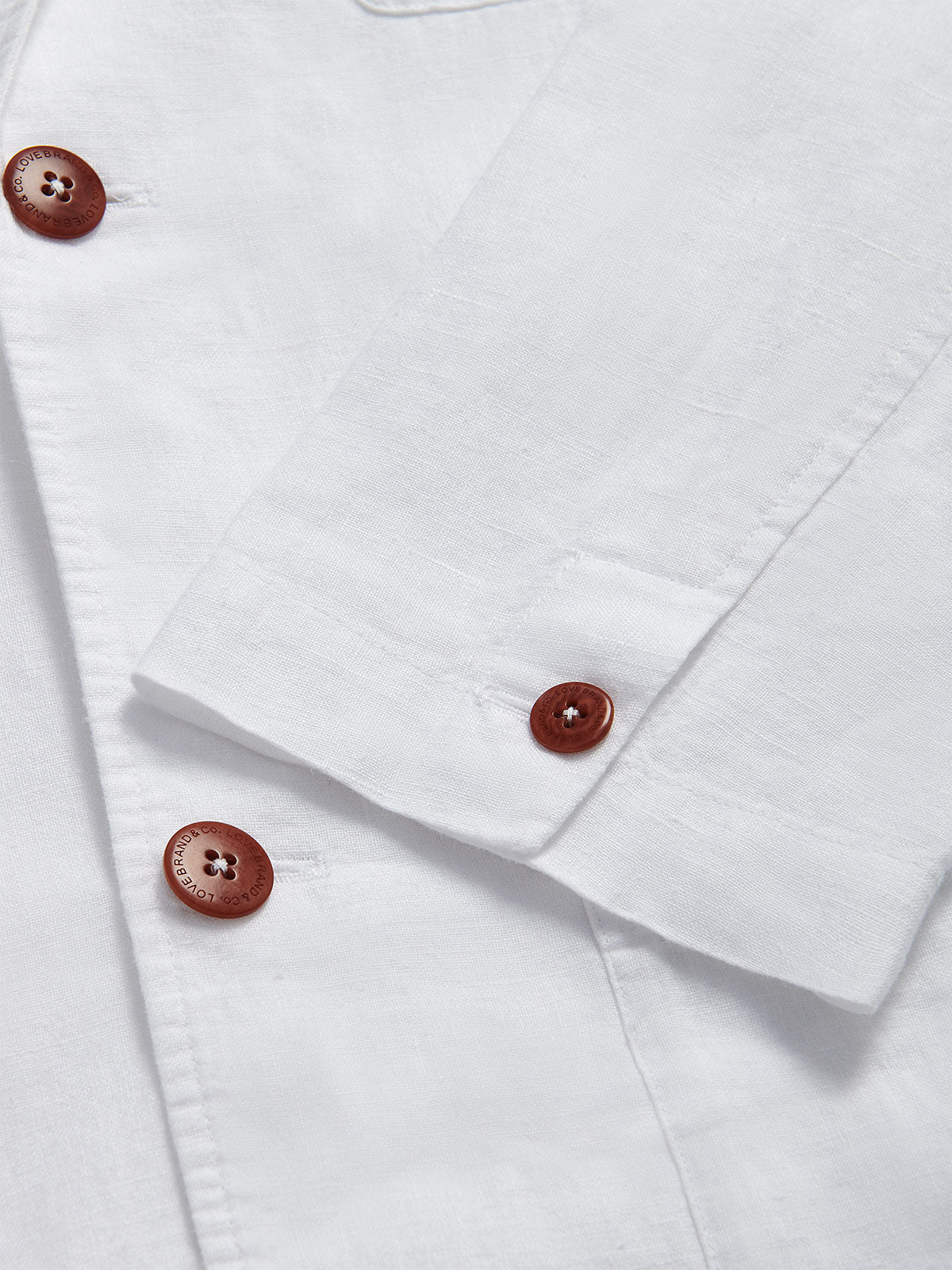 close-up view of Nassau white mens Linen Jacket cuffs