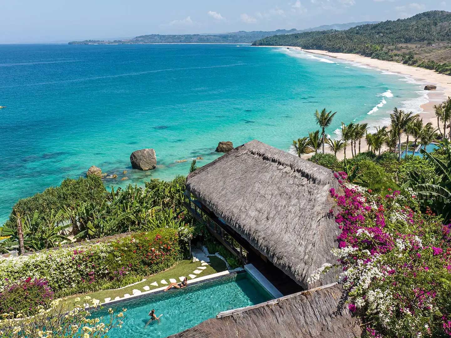 Aerial view of Nihi Sumba accommodation overlooking the sea