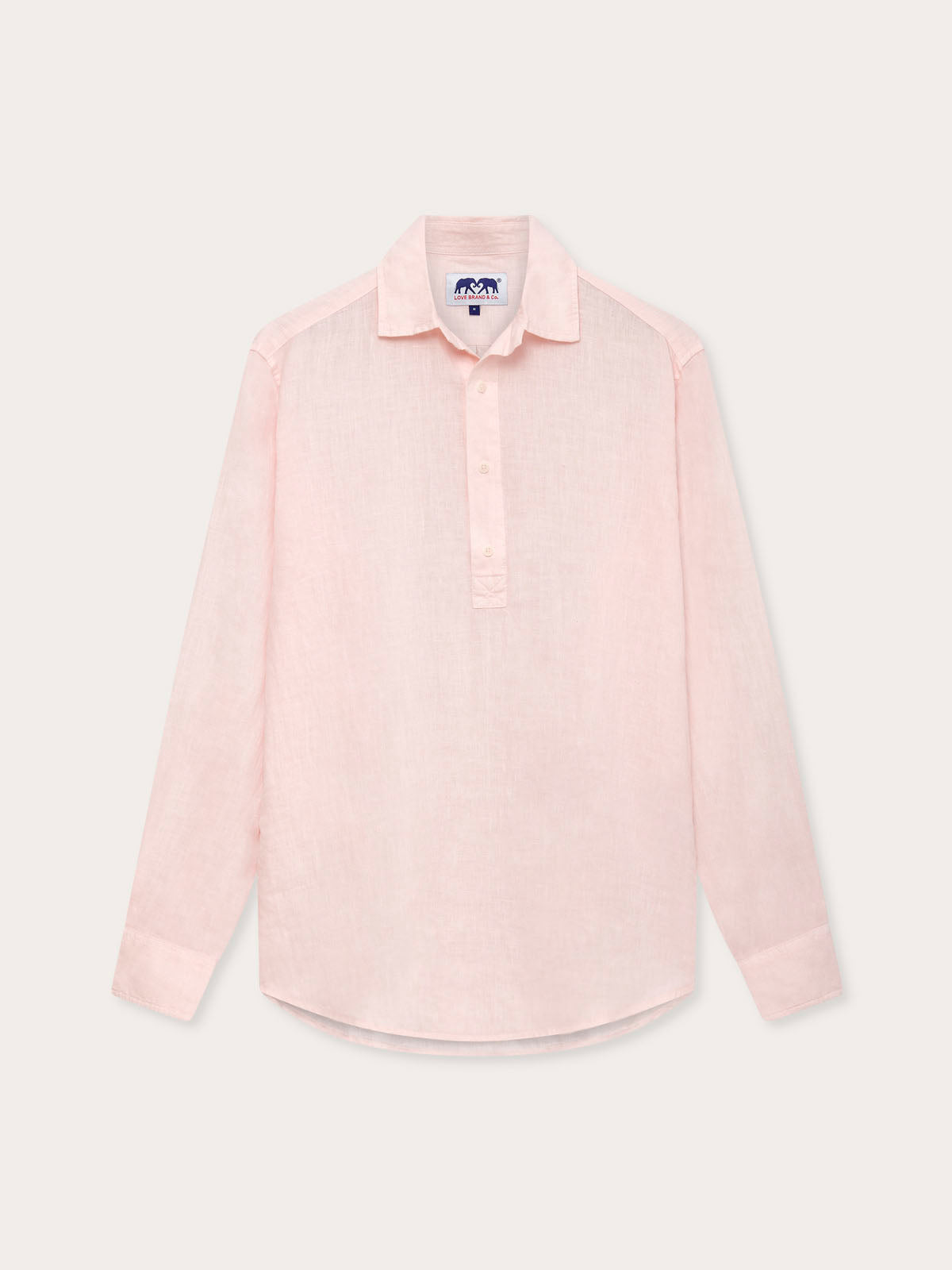 Pastel Pink Hoffman mens Linen Shirt. Long sleeved half button mens linen shirt in pink.