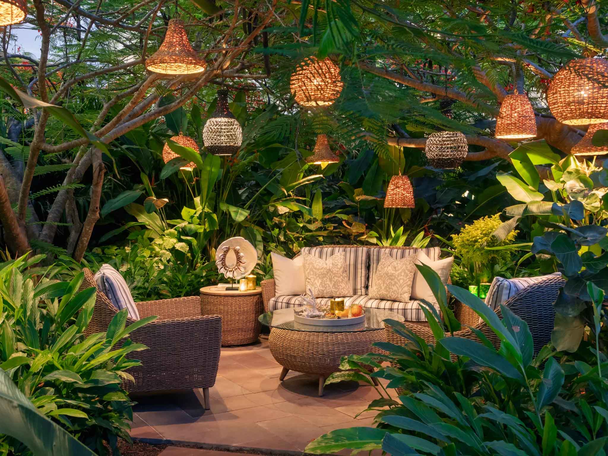 The resort gardens at Rosewood Baha Mar