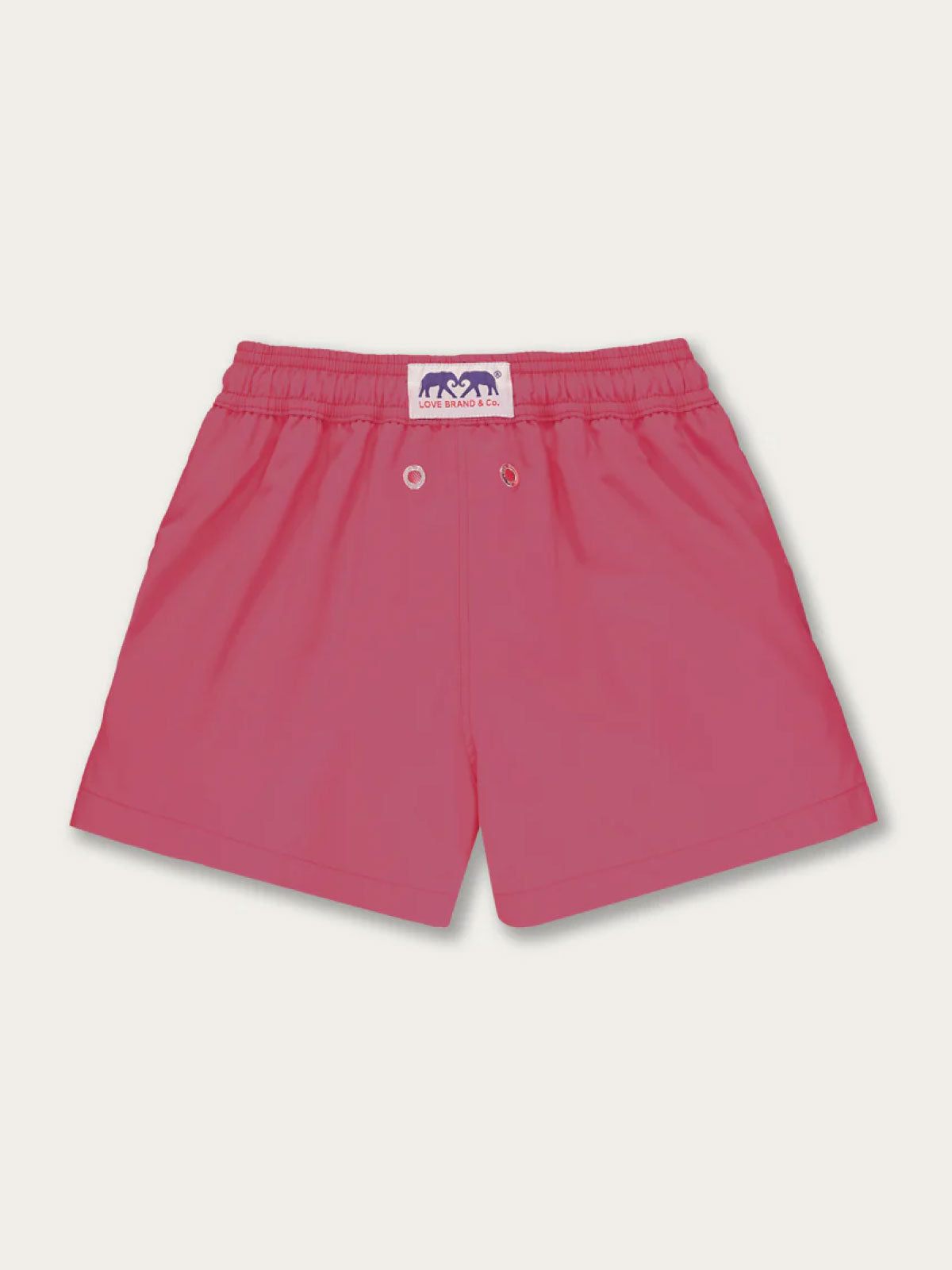 Boys Ruby Red Staniel Swim Shorts, featuring quick-dry fabric, soft mesh lining, and signature branding, in a rich raspberry color.