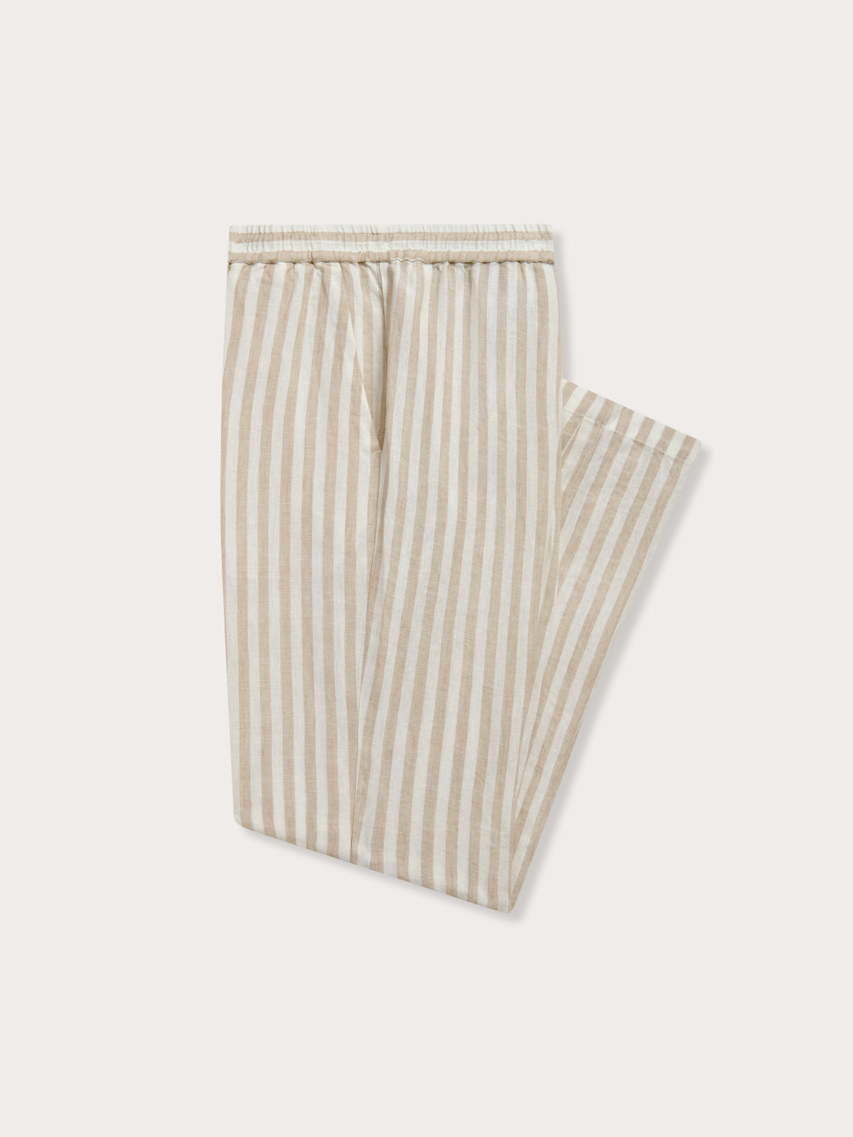 Side view of Men's Coconut Stripe Eleuthera Linen Trousers. Linen trousers men with pockets.