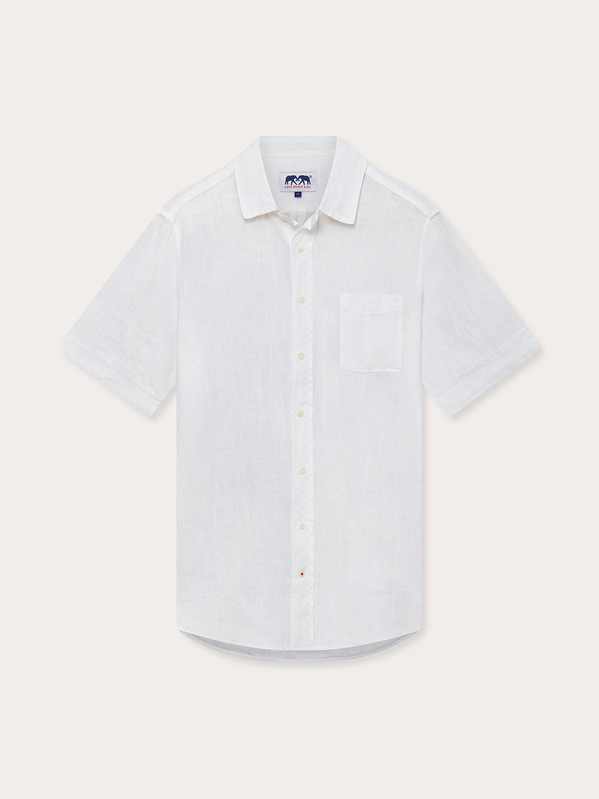 Men's White Manjack Linen Shirt, short-sleeve, button-down, featuring a front chest pocket. Old money shirts made from 100% linen for ultimate comfort and style.