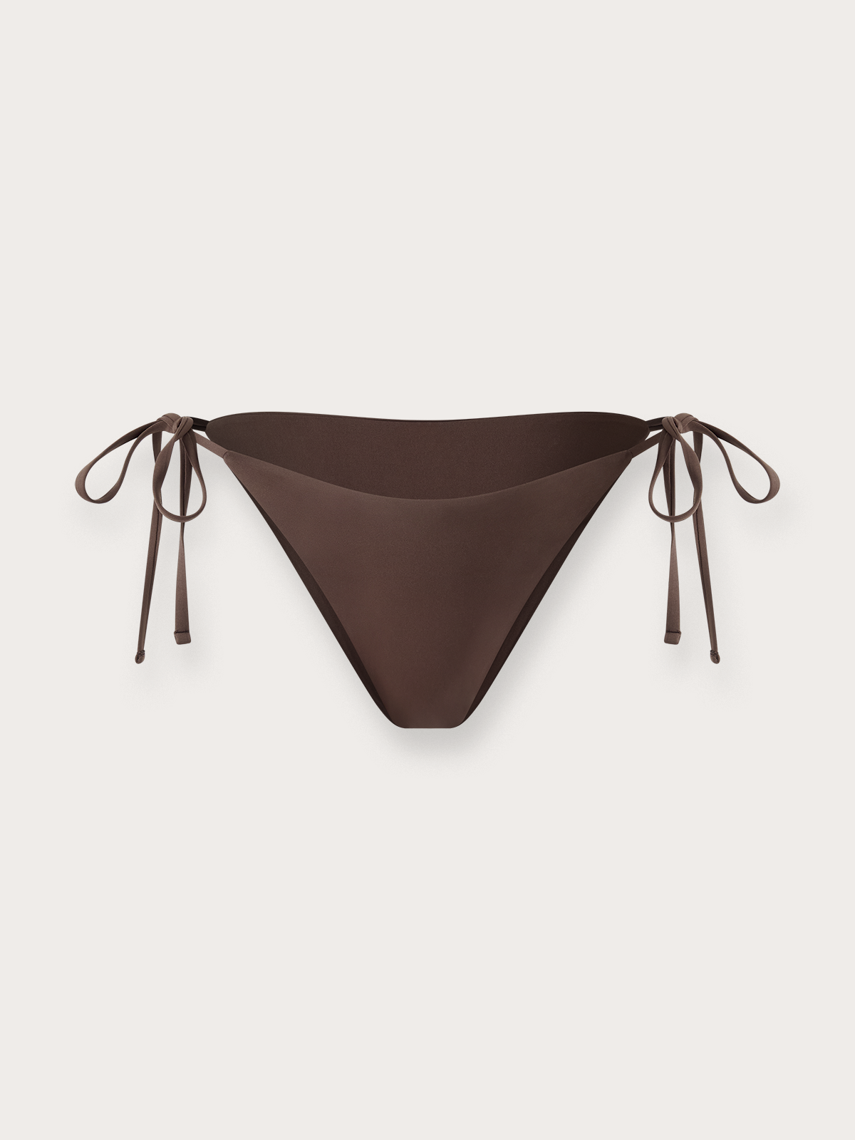 Brown bikini bottom with tie sides on a white background