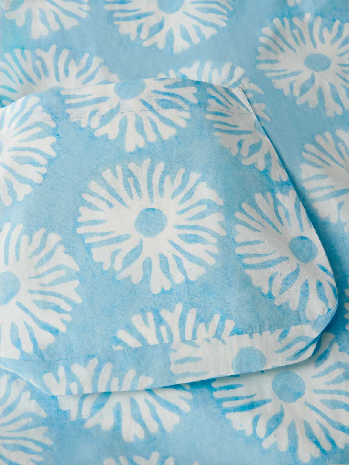 Blue fabric with white floral patterns