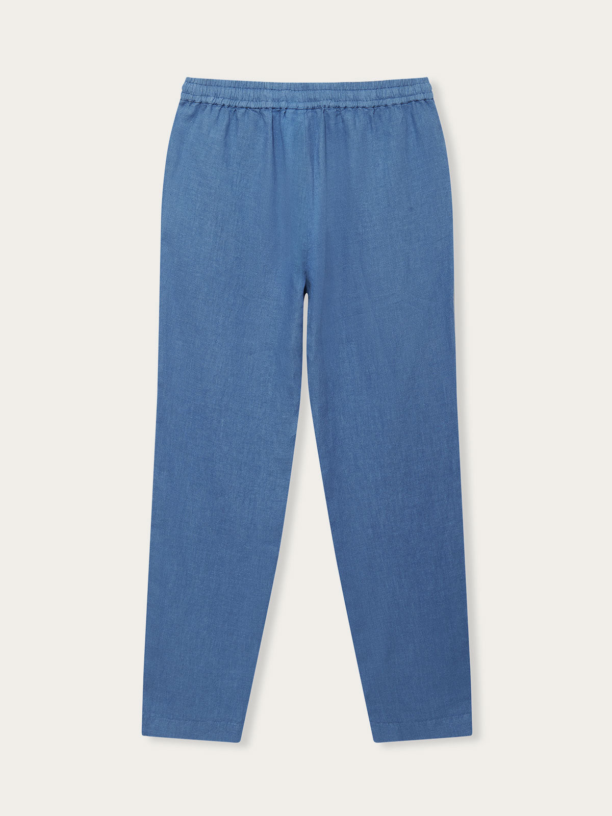 blue mens linen trousers featuring drawstring waist and side pockets. Blue linen pants mens crafted from 100% linen.