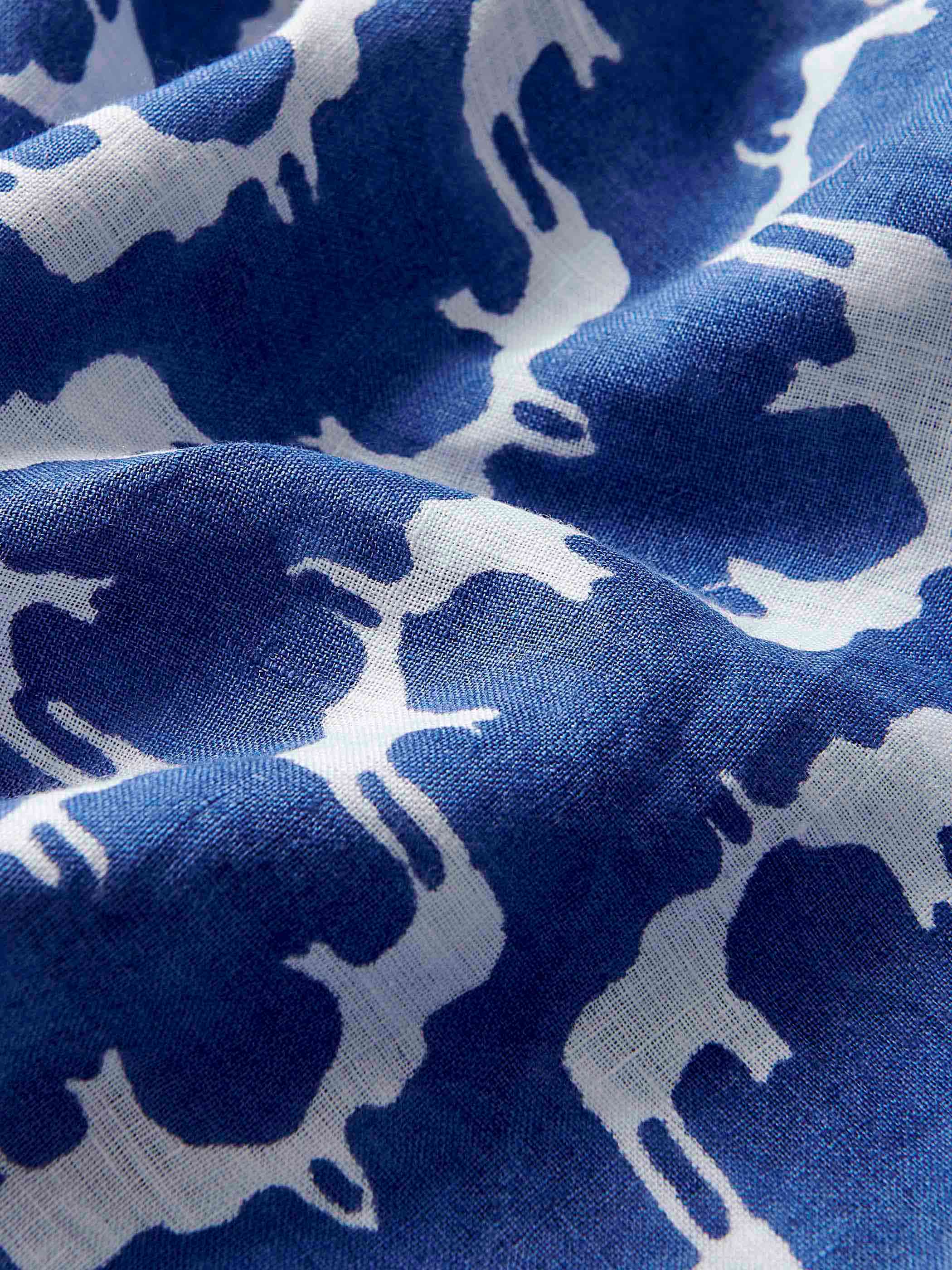 Detailed fabric view of Kids Elephant Palace Blue Eleuthera Linen Trousers