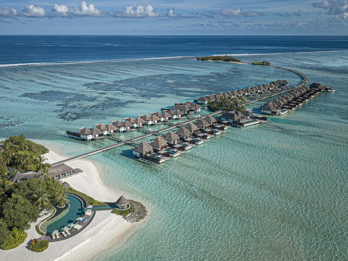 Aerial view of Four Seasons resort Maldives