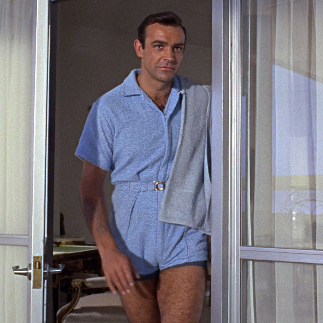 Sean Connery's James Bond wears sky blue terry outfit