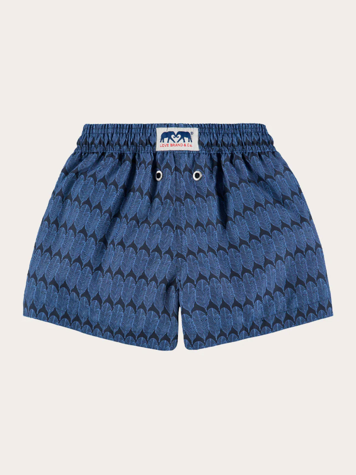 back view blue swim shorts