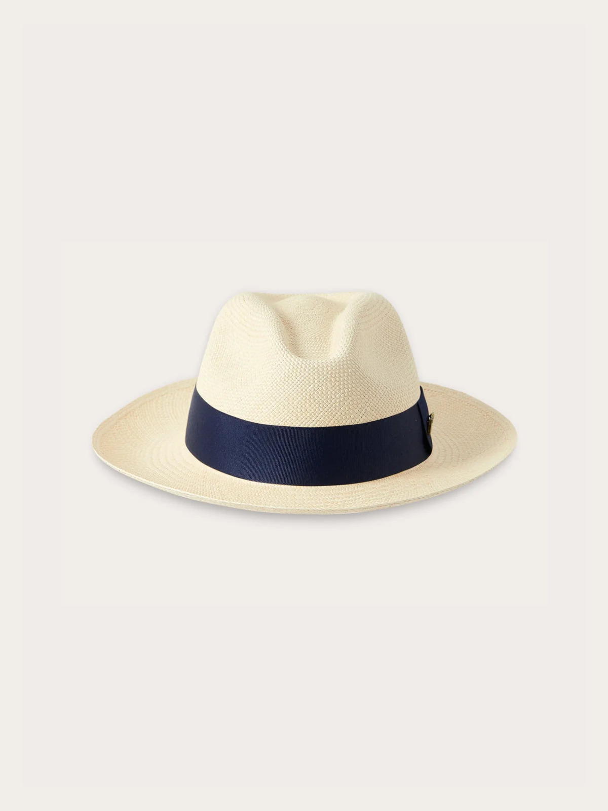 Straw panama hat with navy blue band