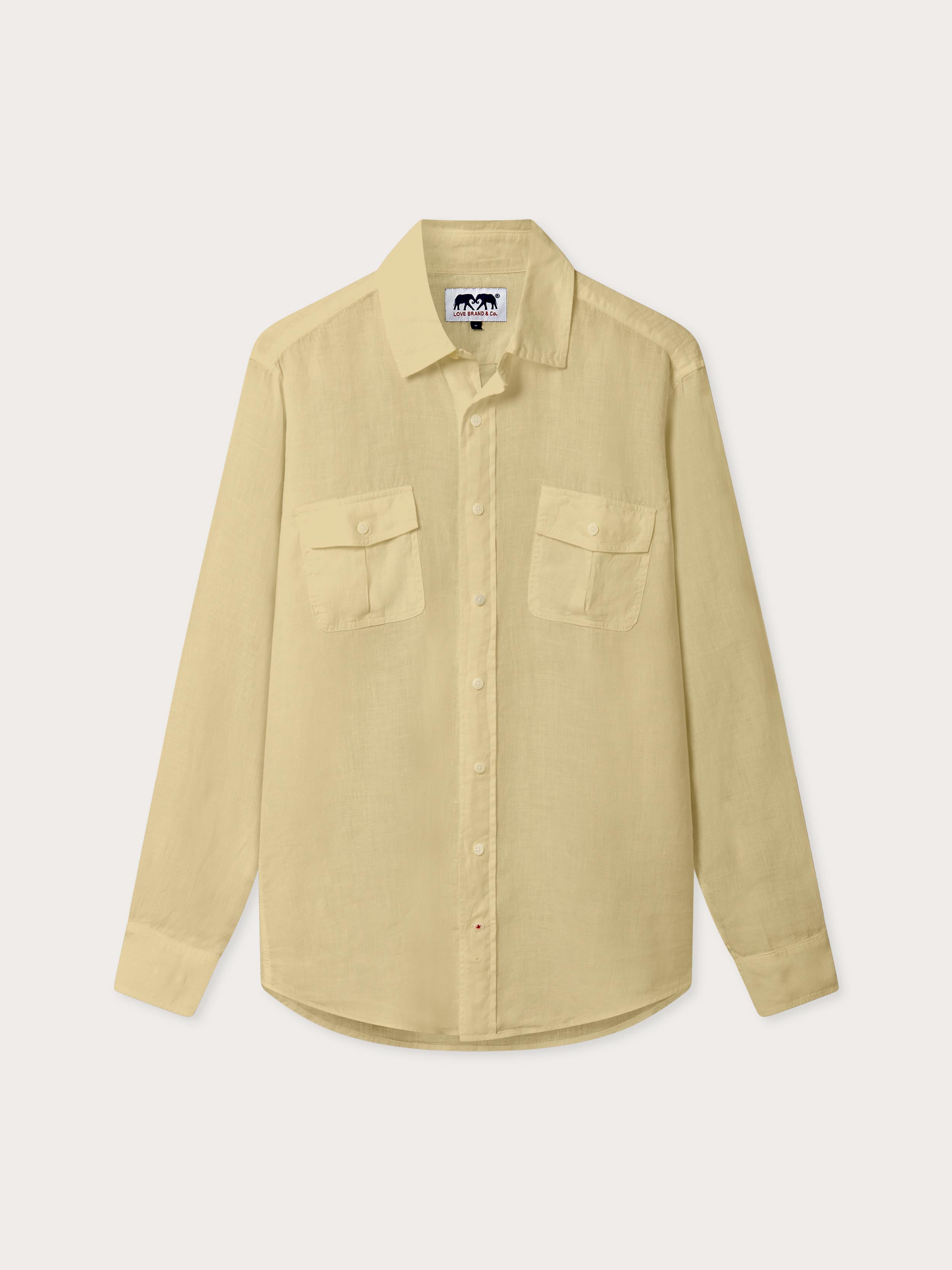 Beige shirt with a brand logo on a white background