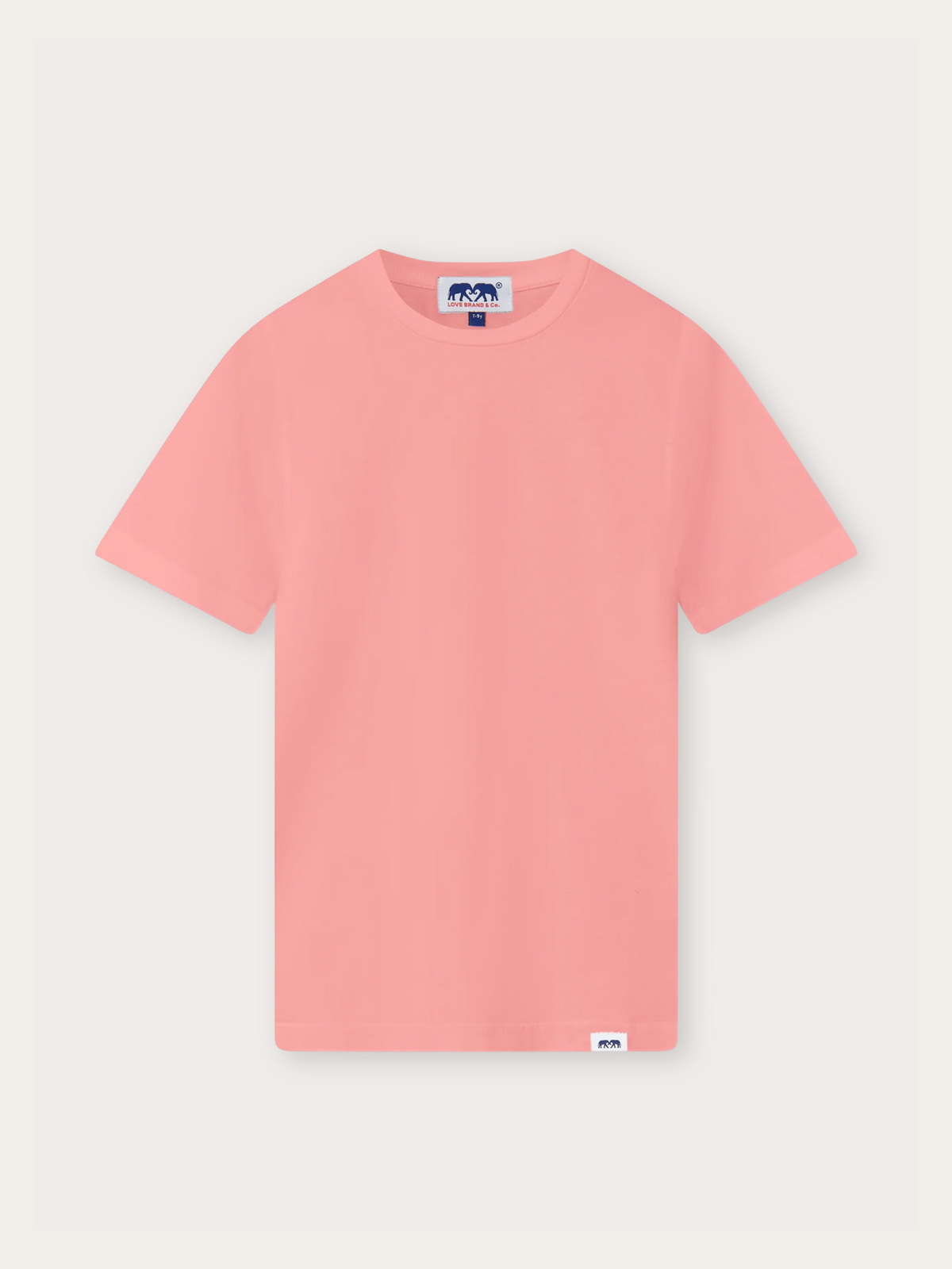 A light pink short-sleeve crewneck t-shirt shown flat against a light off-white background.