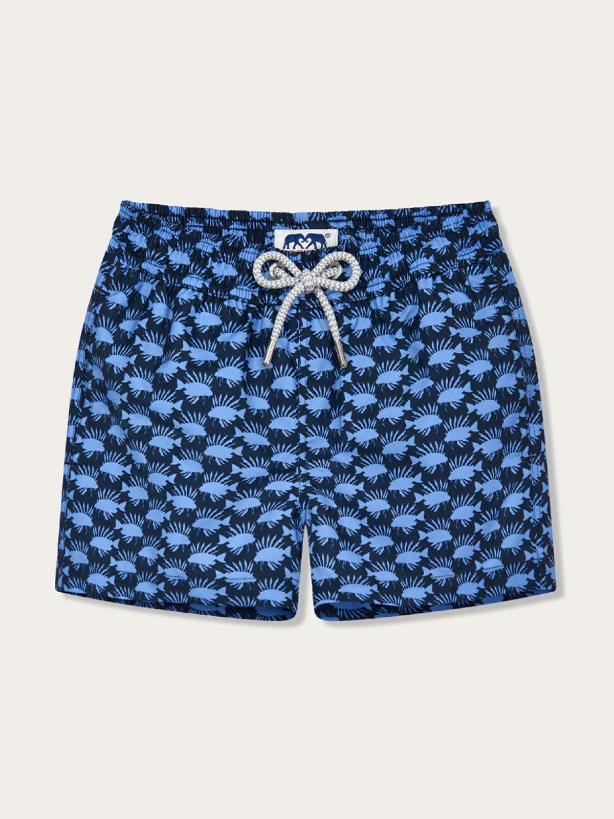 Blue Boys Fish Invasion Staniel Swim Shorts with Lion Fish Print