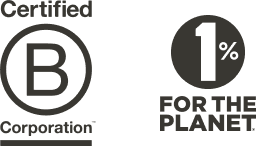 Certified B Corporation and 1% for the Planet logos side by side.