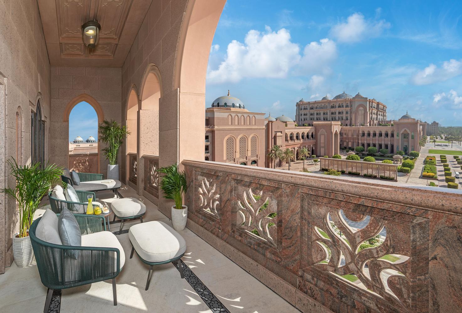 A view from the balcony showing the gardens at Emirates Palace Mandarin Oriental