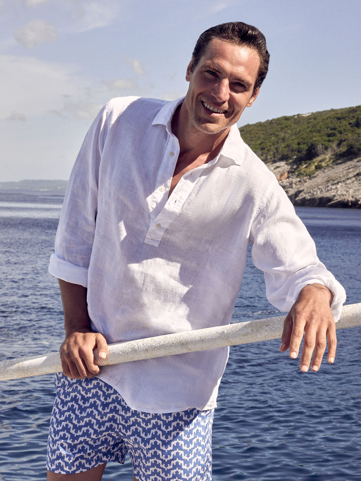 mens linen shirt and swimming trunks
