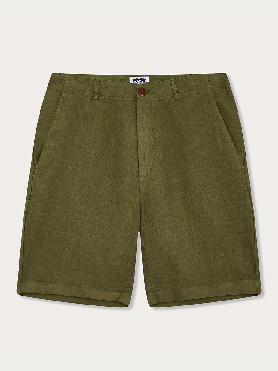 Men's Olive Green Burrow Linen Shorts with Corozo Nut Buttons