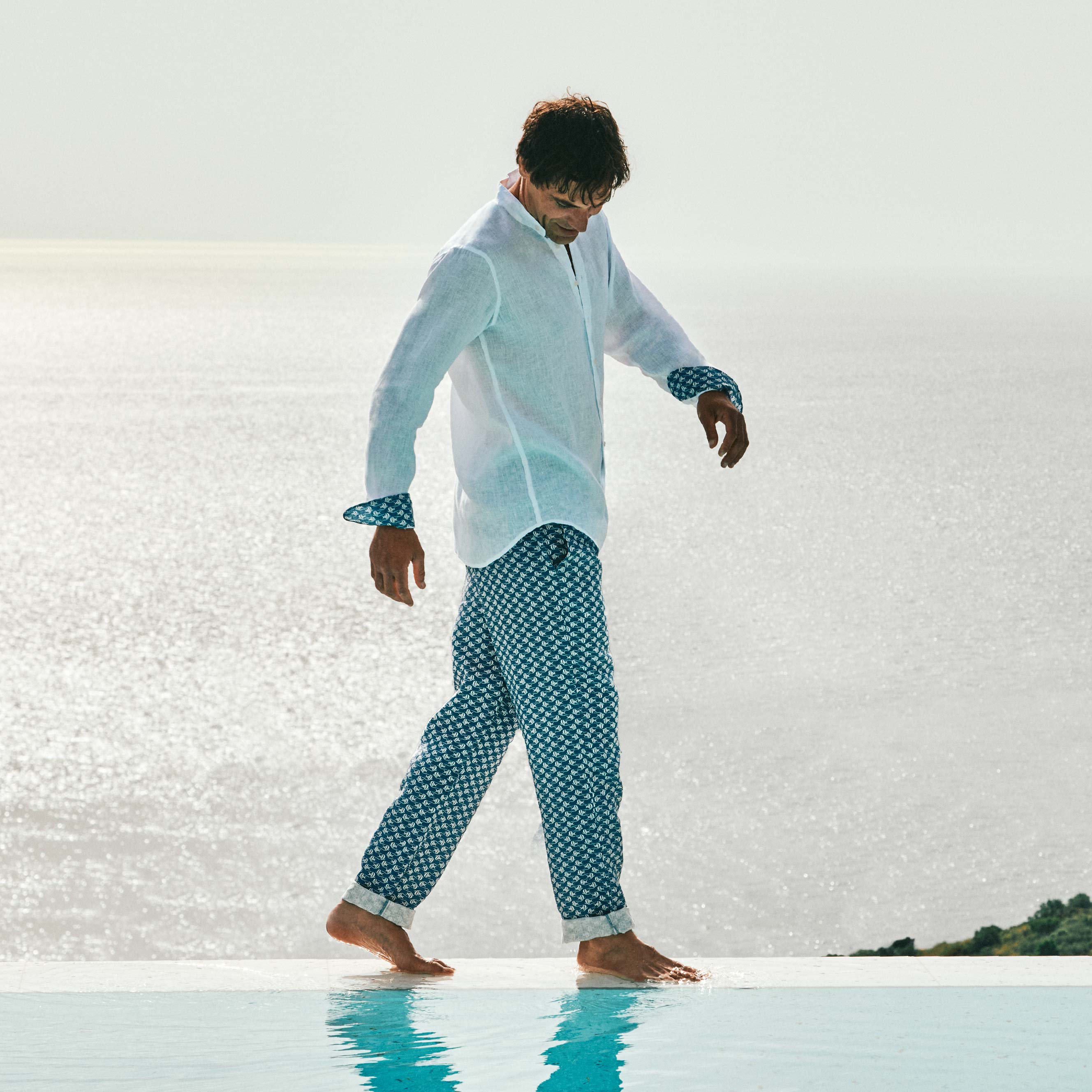 mens white linen shirt with cuff details