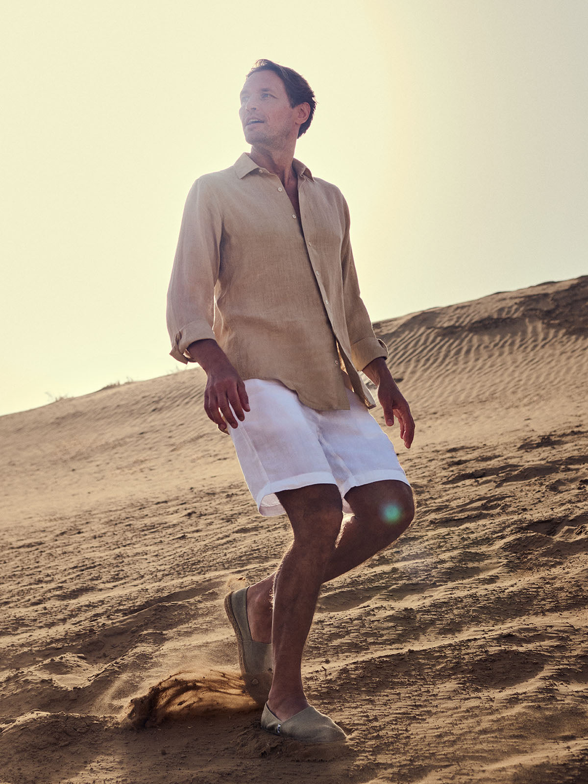 mens white linen shorts