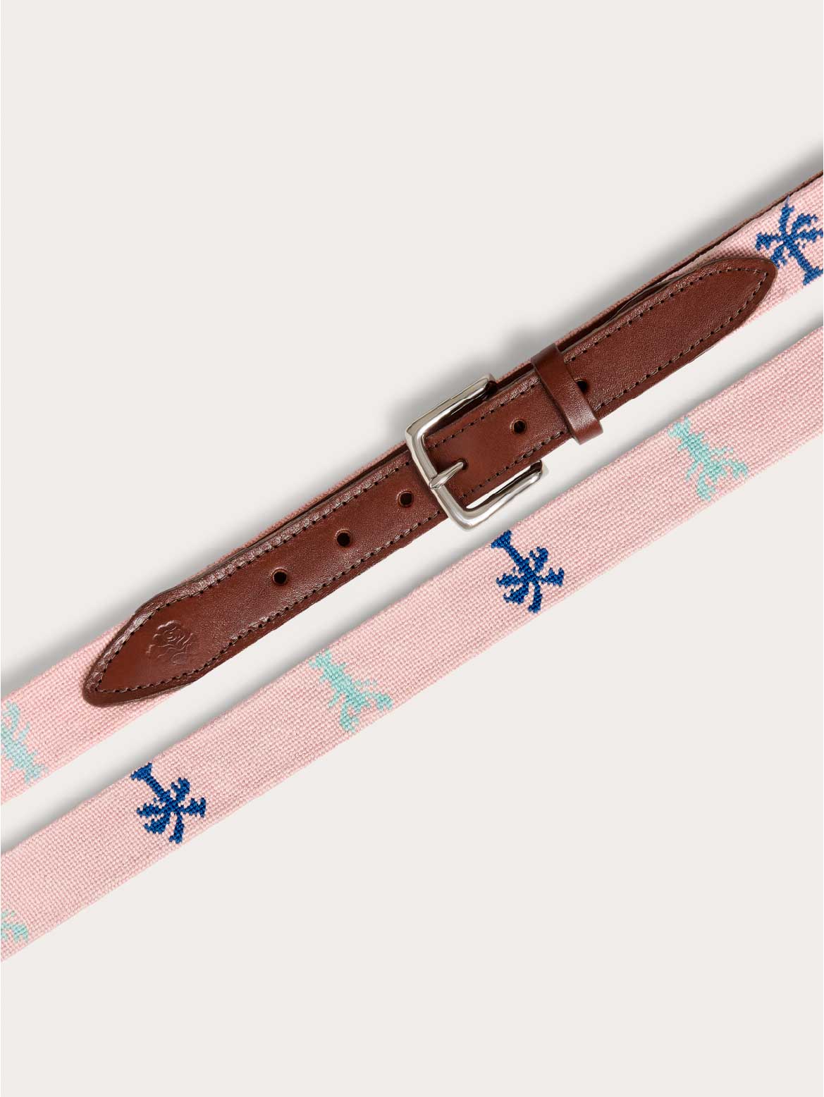 pink mens belt with lobster design