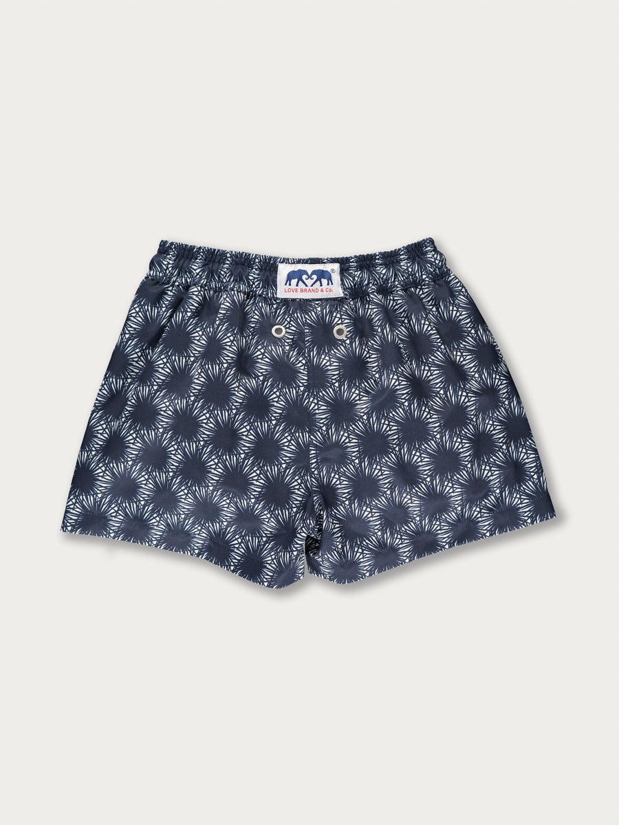 bleu swim shorts on a white background