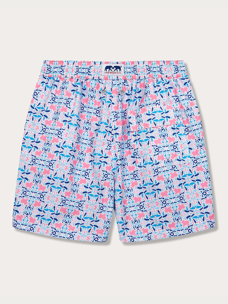 blue and pink swimming trunks