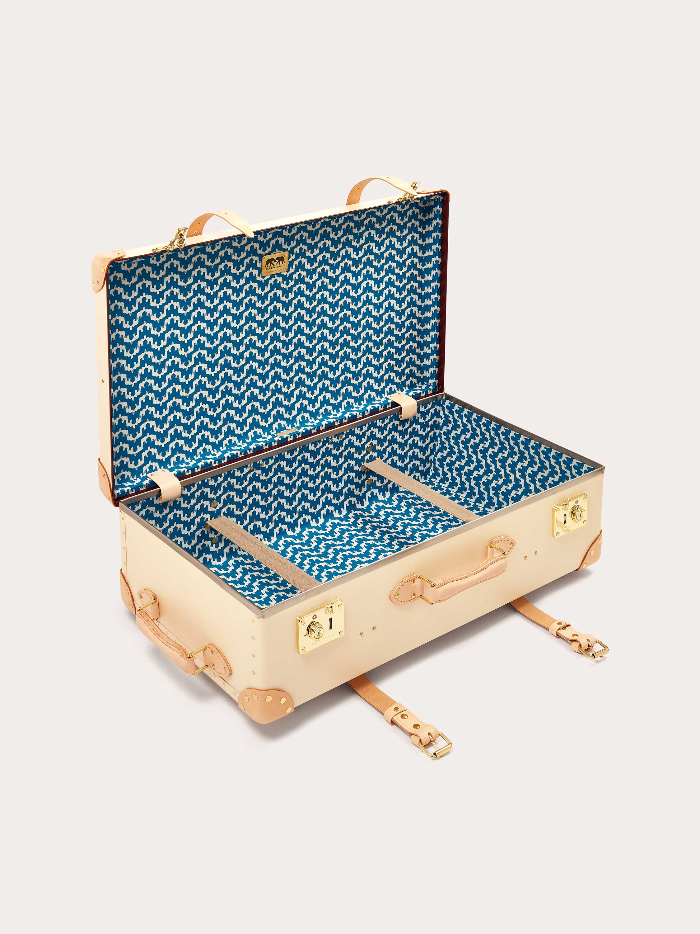 Open Globe-Trotter Safari 30" Trolley Case featuring LOVE BRAND & Co.'s 'Elephant Palace' print lining.