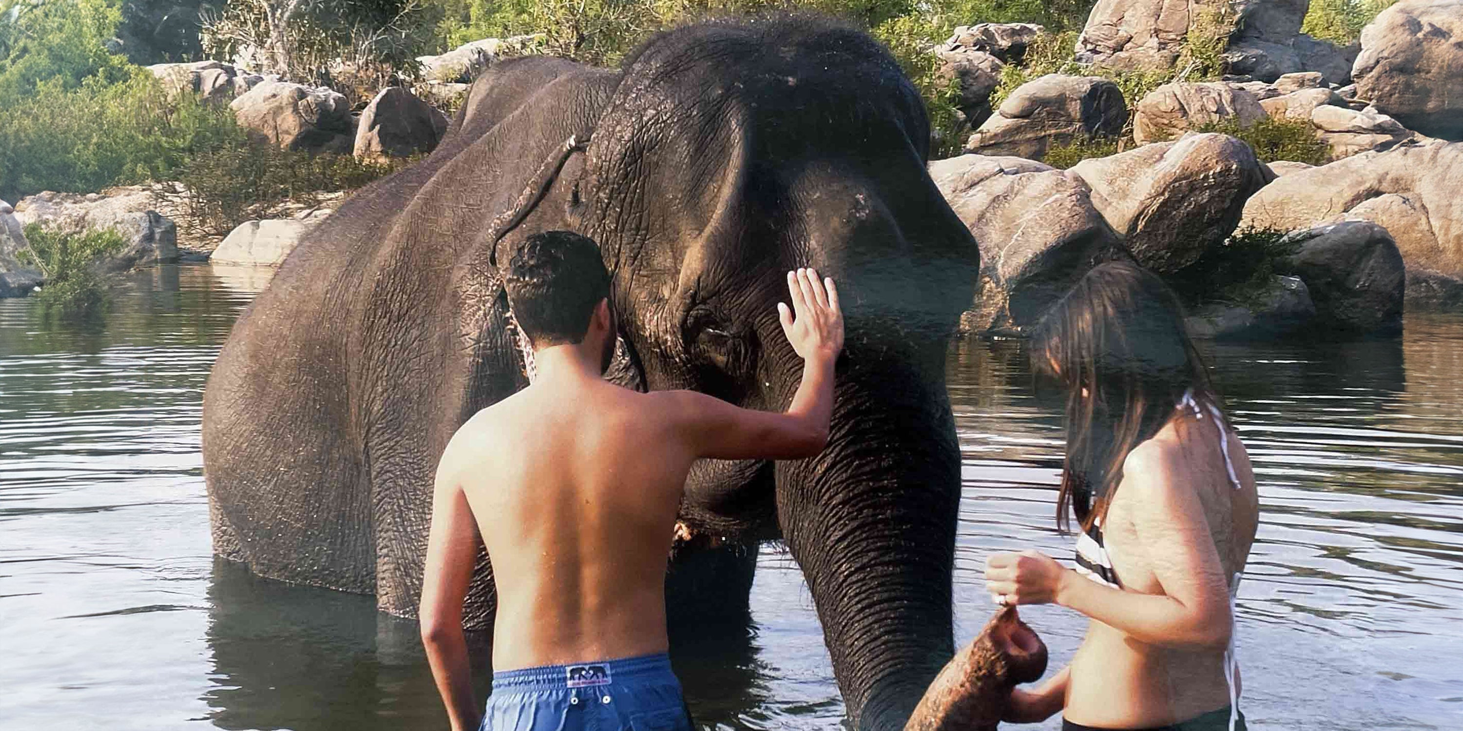 Oliver and Rose Tomalin with Tara the Elephant.
