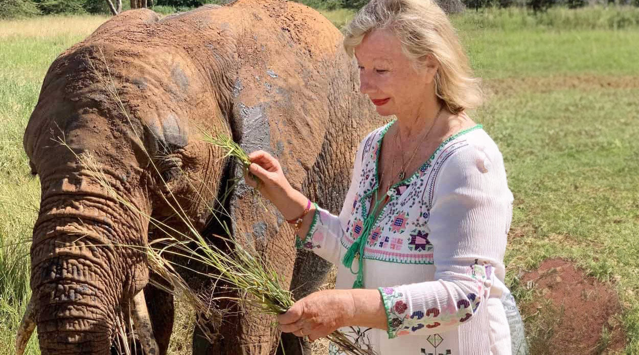 Sylvie Chantecaille with elephant