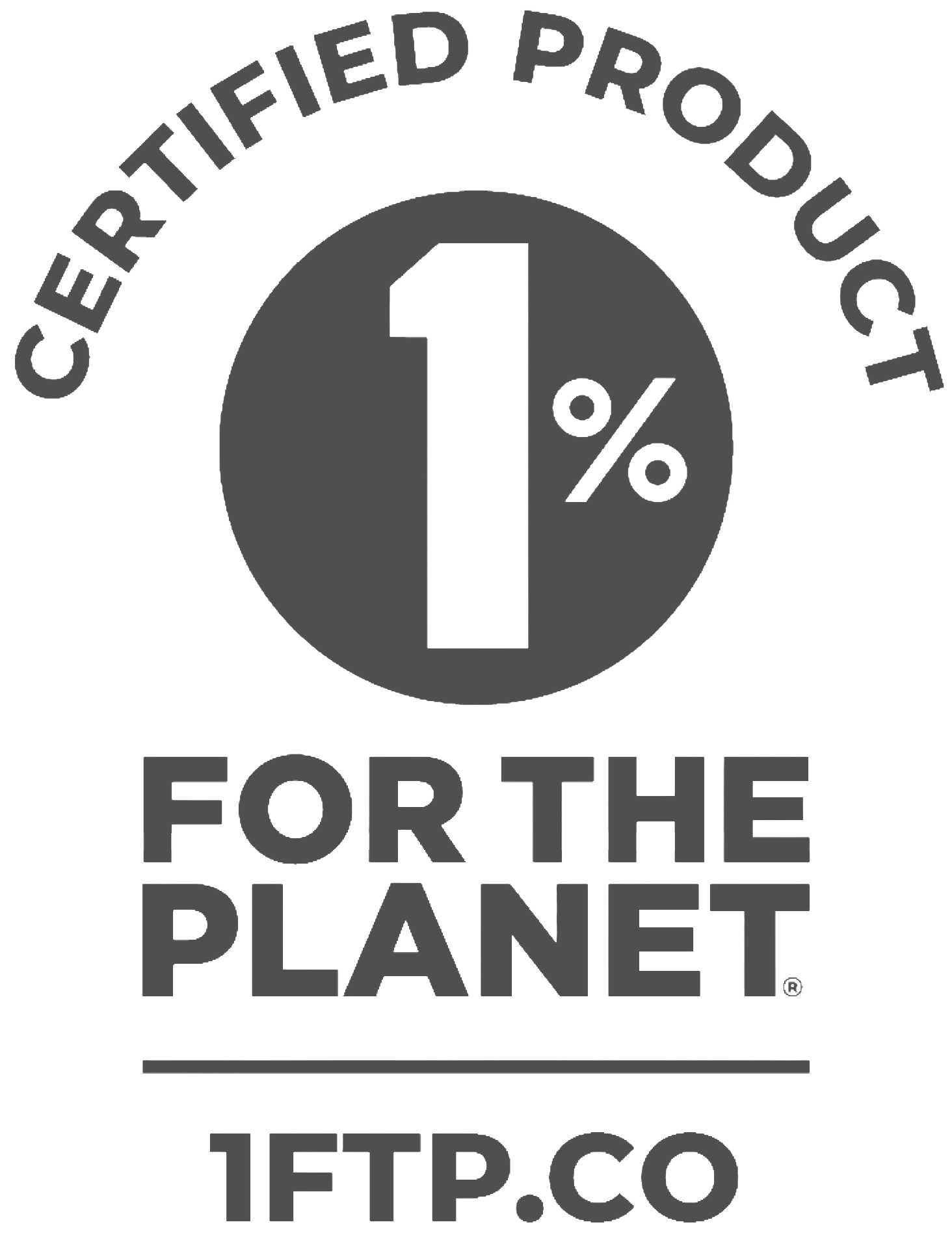 Certified Product 1% for the Planet logo on a white background