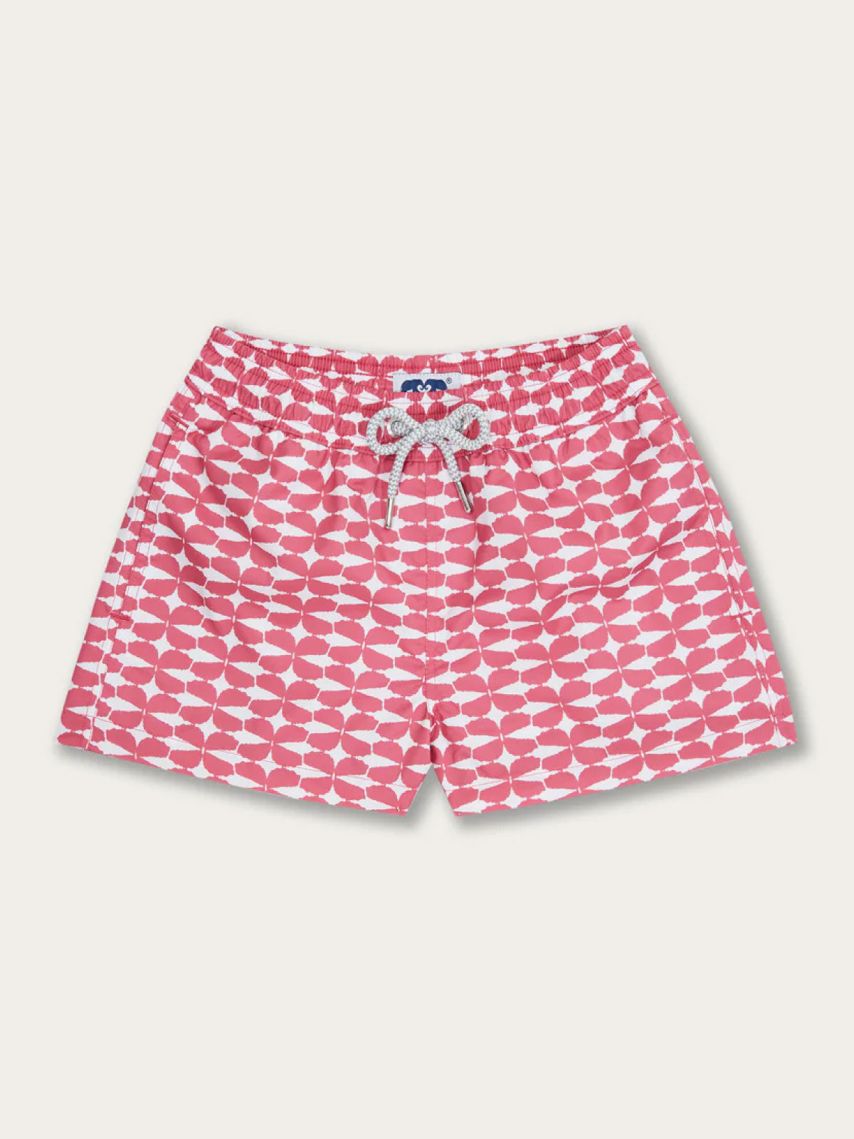 Boys World Is Your Oyster Staniel Swim Shorts with pink oyster graphic print, adjustable drawstring, and quick-dry fabric.