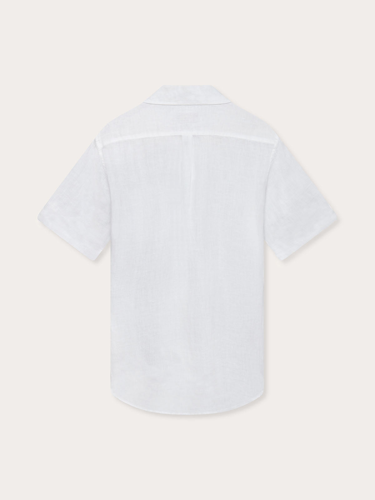 Back view of short-sleeved Arawak Mens White Linen Shirt