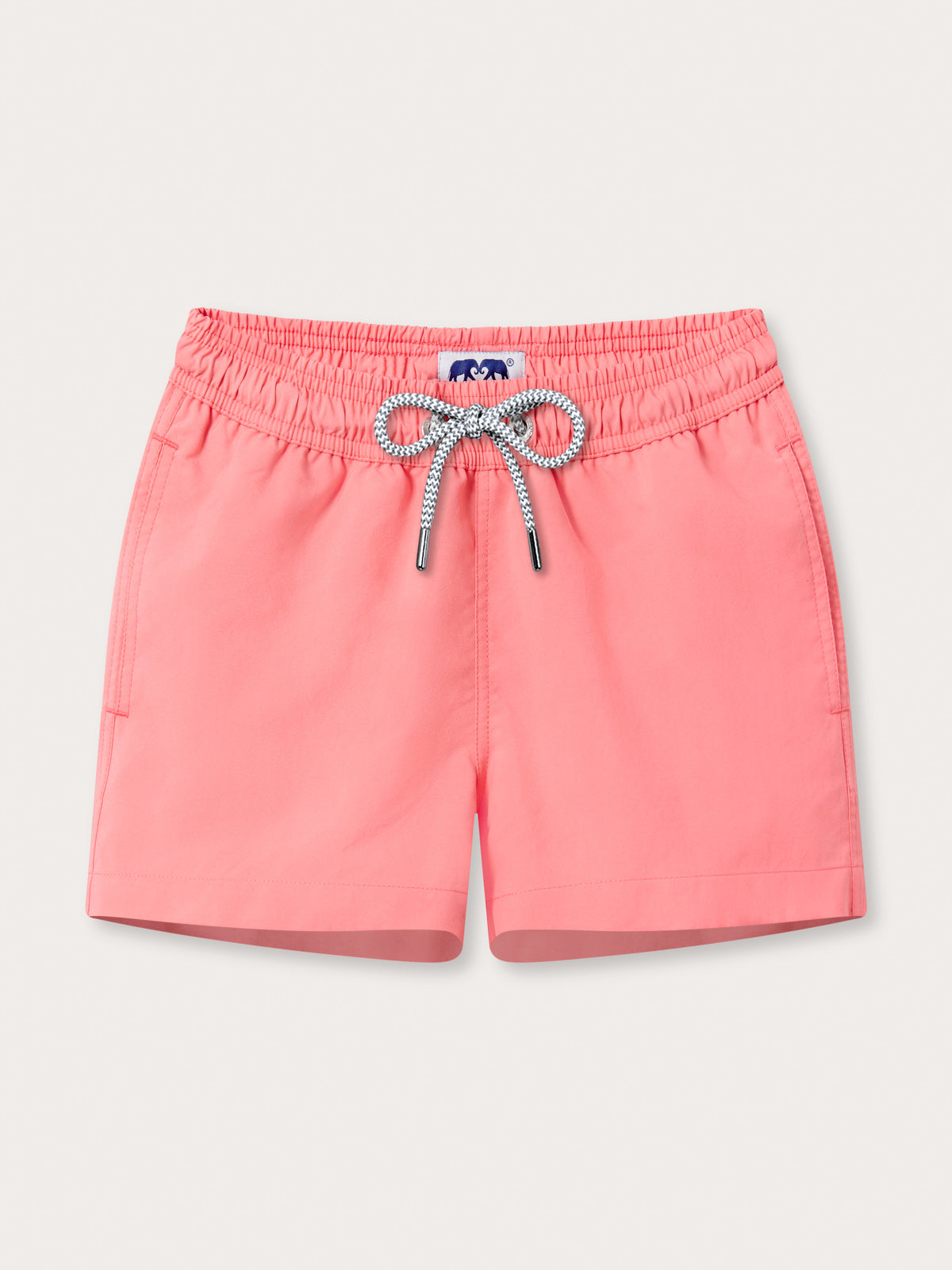 Boys Watermelon Staniel Swim Shorts in bright pink-red with drawstring waist.