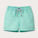 Boys Palm Days Staniel Swim Shorts by Love Brand & Co. Pastel green kids swim shorts with pockets and a drawstring waist.