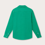 Boys Sicilian Green Abaco Linen Shirt back view in lightweight linen fabric.