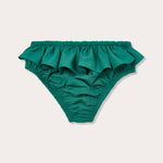 Girls Palm Green Calabash Bottoms by Little Love Brand, featuring ruffled waist detail and made from recycled plastic-based materials.