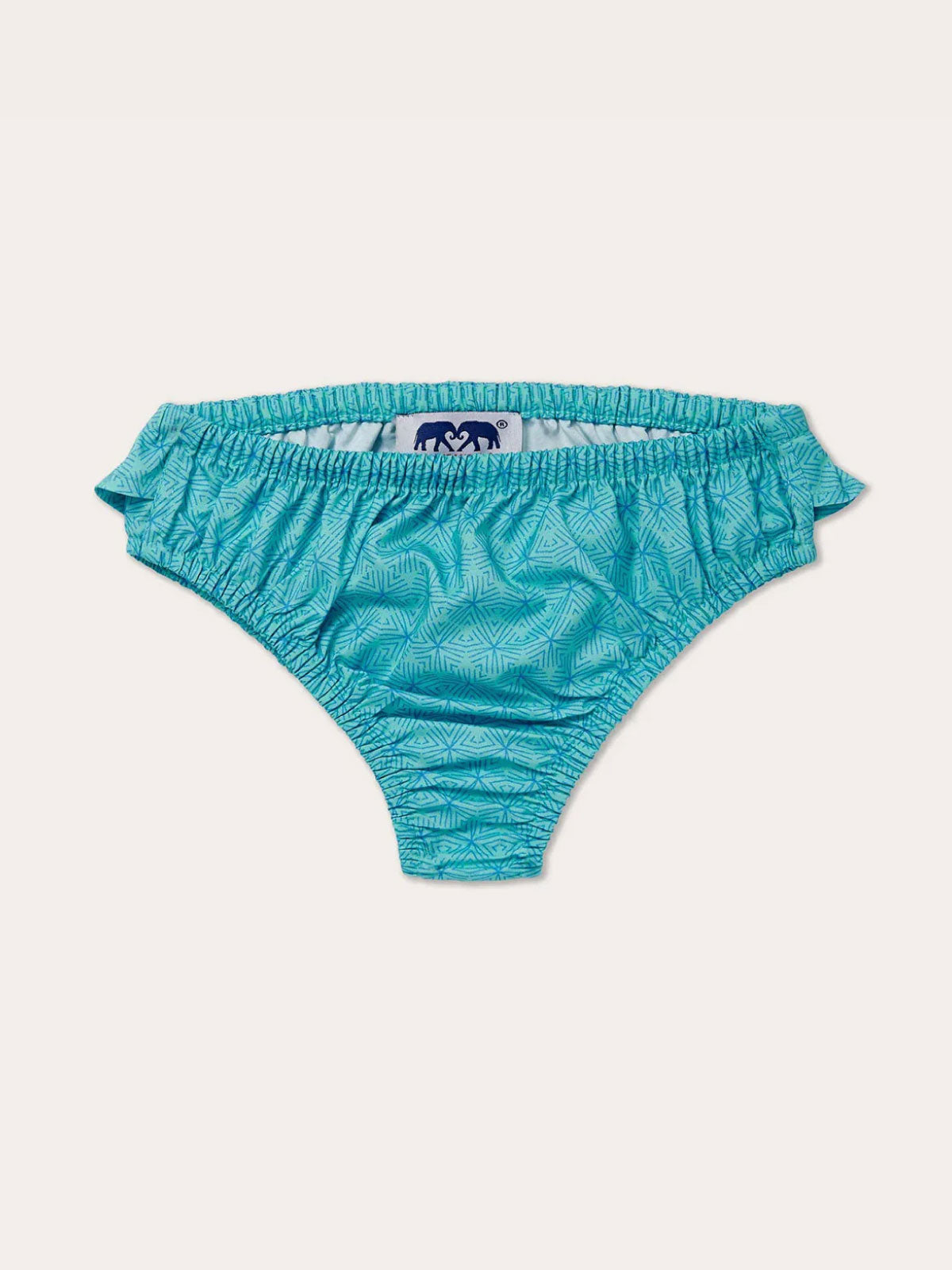 Girls Sand Dollar Calabash Bottoms in turquoise, made from recycled plastic, with a quick-drying, comfortable design.