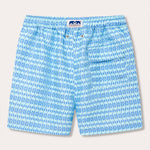 Men's Camel Mirage Sky Staniel Swim Shorts with a blue and white patterned design. Patterned swim shorts inspired by mirages in the desert, featuring an elastic waistband and a front pocket.