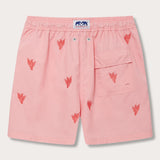 Men's Coral Colony Embroidered Staniel Swim Shorts in pastel pink with coral reef embroidery. Embroidered swim shorts featuring a rear pocket and an elastic waistband.