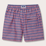 Men's Crab Pool Staniel Swim Shorts with pink crabs and watermelon print on a deep blue background.