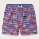 Men's Crab Pool Staniel Swim Shorts with pink crabs and watermelon print on a deep blue background.