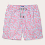 Crazy Coral Staniel mens Swim Shorts in pink and blue.