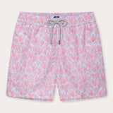 Crazy Coral Staniel mens Swim Shorts in pink and blue.