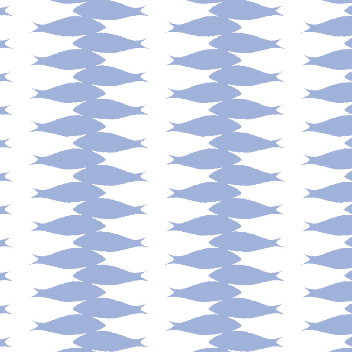 A repeating pattern of light blue stylized fish arranged in vertical columns on a white background.