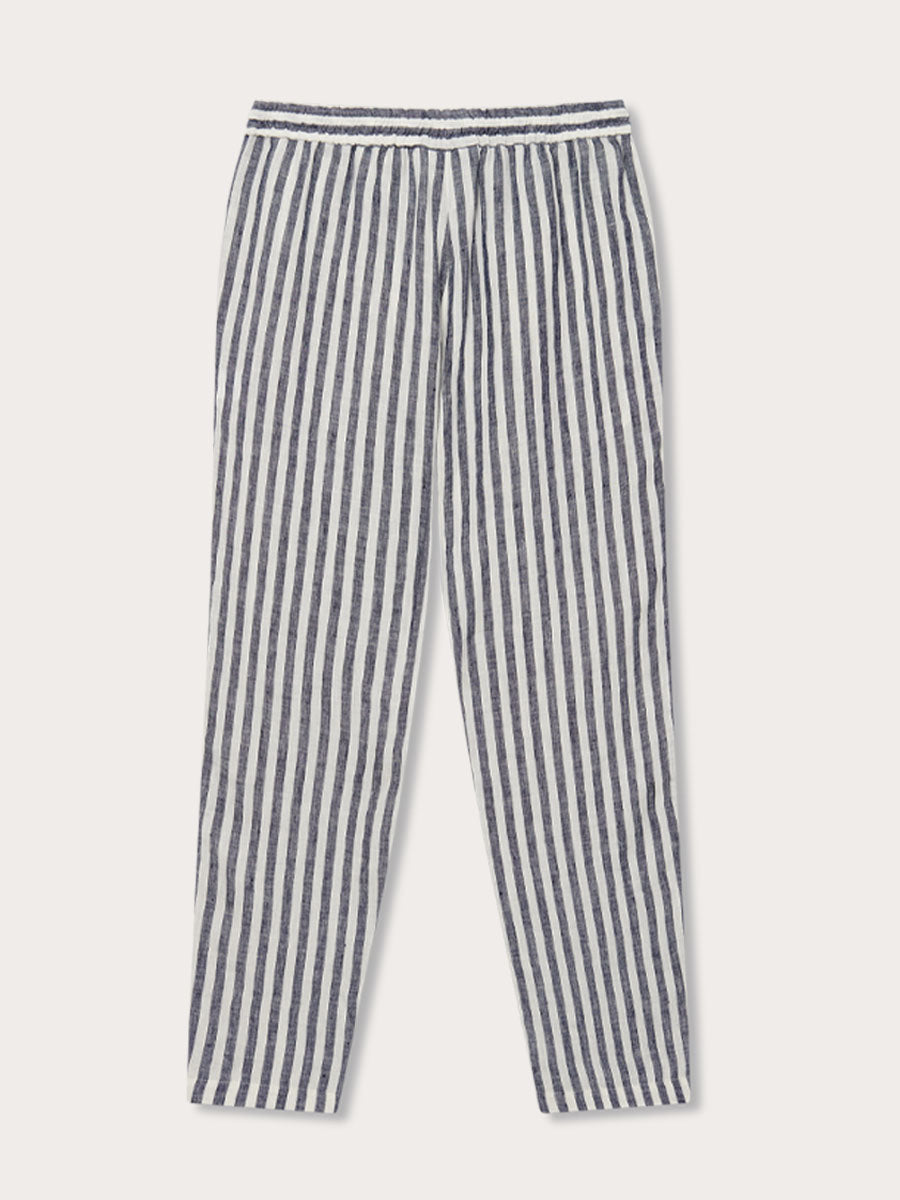 Men's Navy Lines Eleuthera Linen Trousers