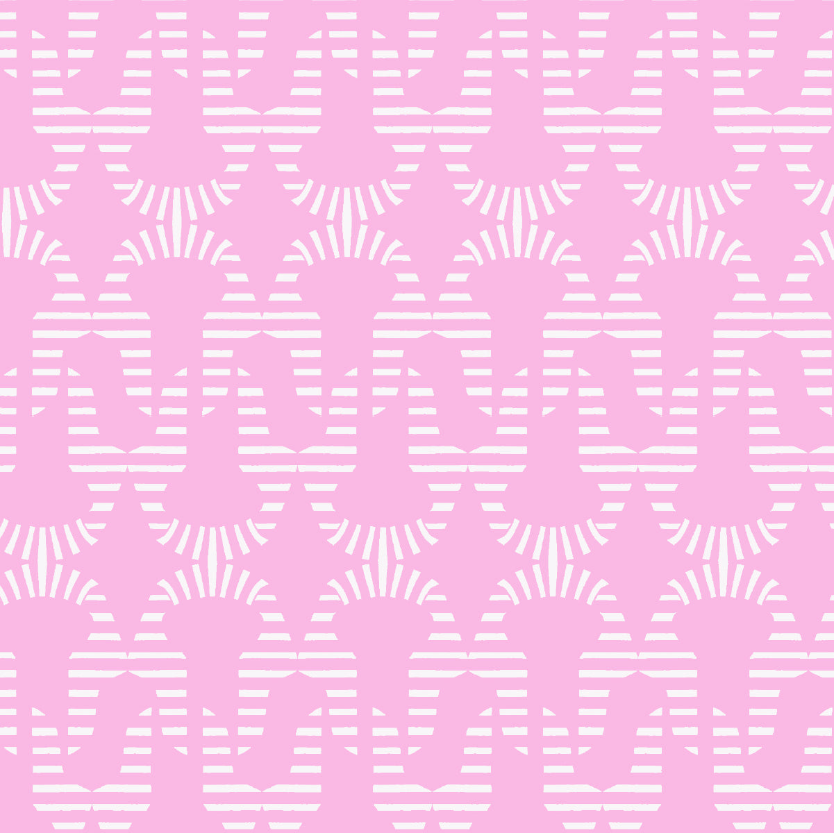 A repeating geometric pattern of white stylised Egyptian headdresses on a solid pink background.